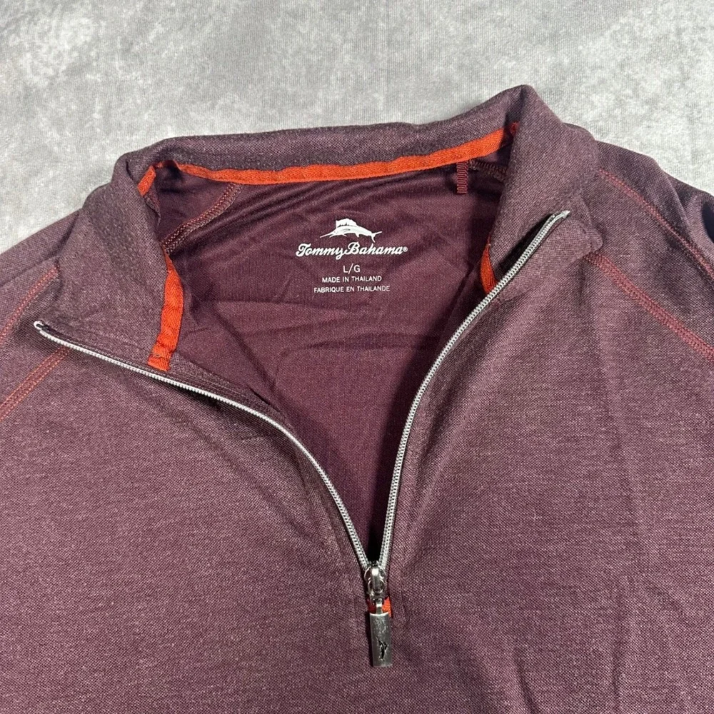 Tommy Bahama Men L Burgundy Heathered Quarter Zip Pullover Sweater Large 1/4 Zip